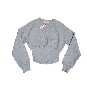 Victoria's Secret Gray Cotton Fleece Corset Crewneck Cropped Sweatshirt, Small